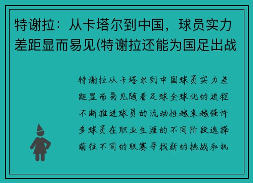 特谢拉：从卡塔尔到中国，球员实力差距显而易见(特谢拉还能为国足出战吗最新消息)